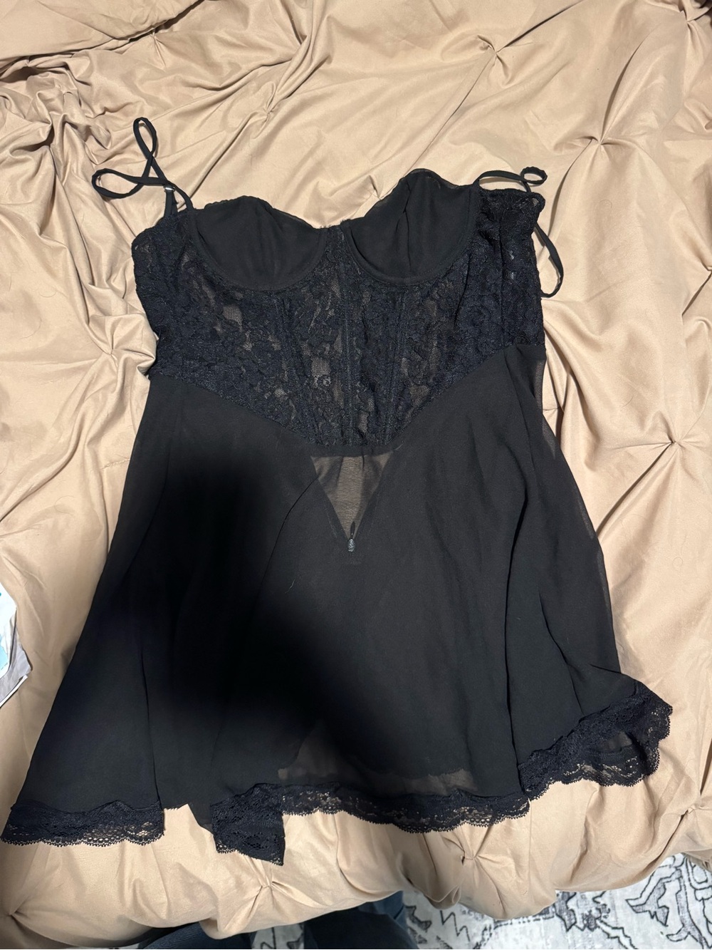 White Fox Black Lace Bustier Cami Dress